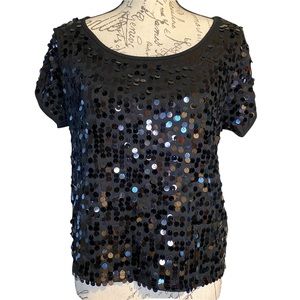Bongo Women’s S Sm Black Round Sequins Sequin Short Sleeve Blouse Top Short